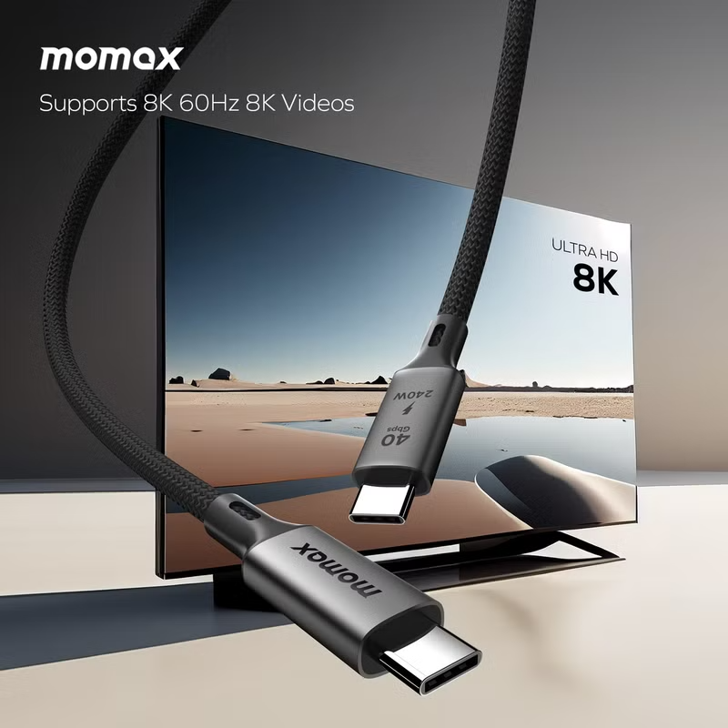 Momax Elite 240W USB-C USB 4 40Gbps.cable 1m | Black Momax Elite 240W USB-C USB 4 40Gbps.cable 1m | Black